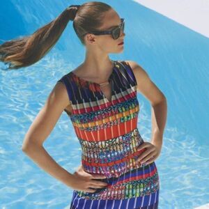 Joseph Ribkoff Sleeveless Vibrant Midi Geometric Print Dress Size 12